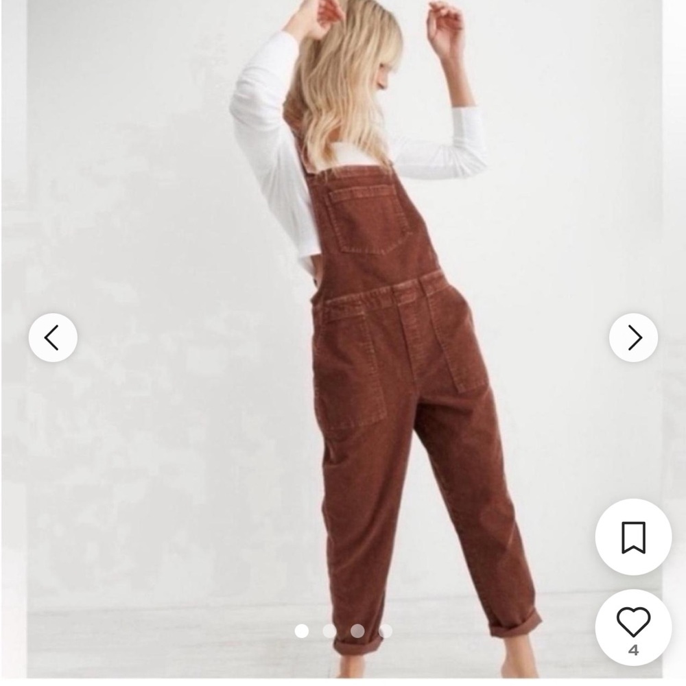 Aerie XXS corduroy brown overalls raw hems Adjustable strap - Picture 1 of 7